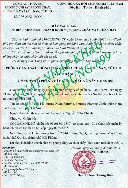 Chứng nhận chất lượng XNK 899